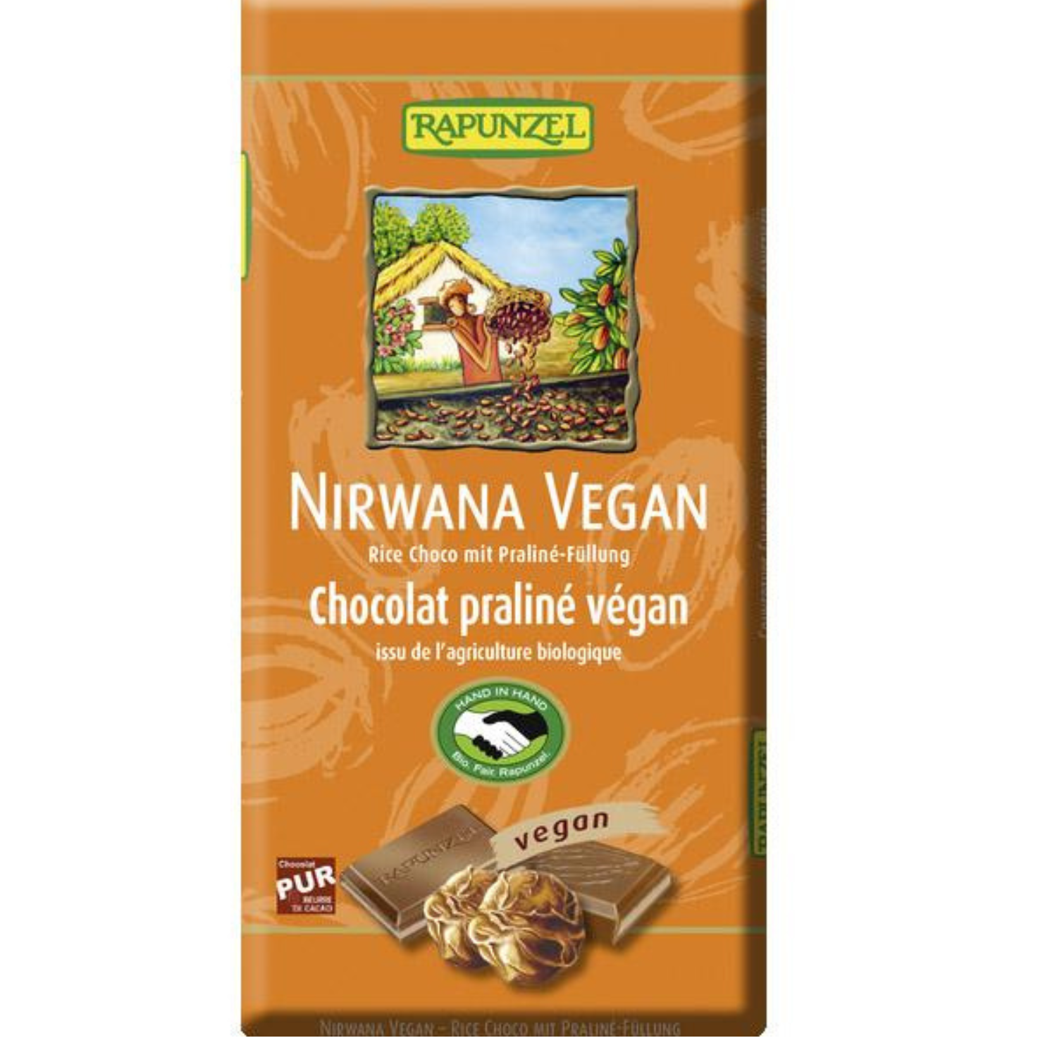 Cioccolato Nirwana, Vegano con ripieno di Praliné 100g